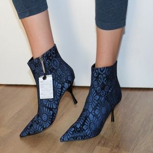 NWT Zara Jacquard Fabric High Heel Ankle Booties, size 6.5